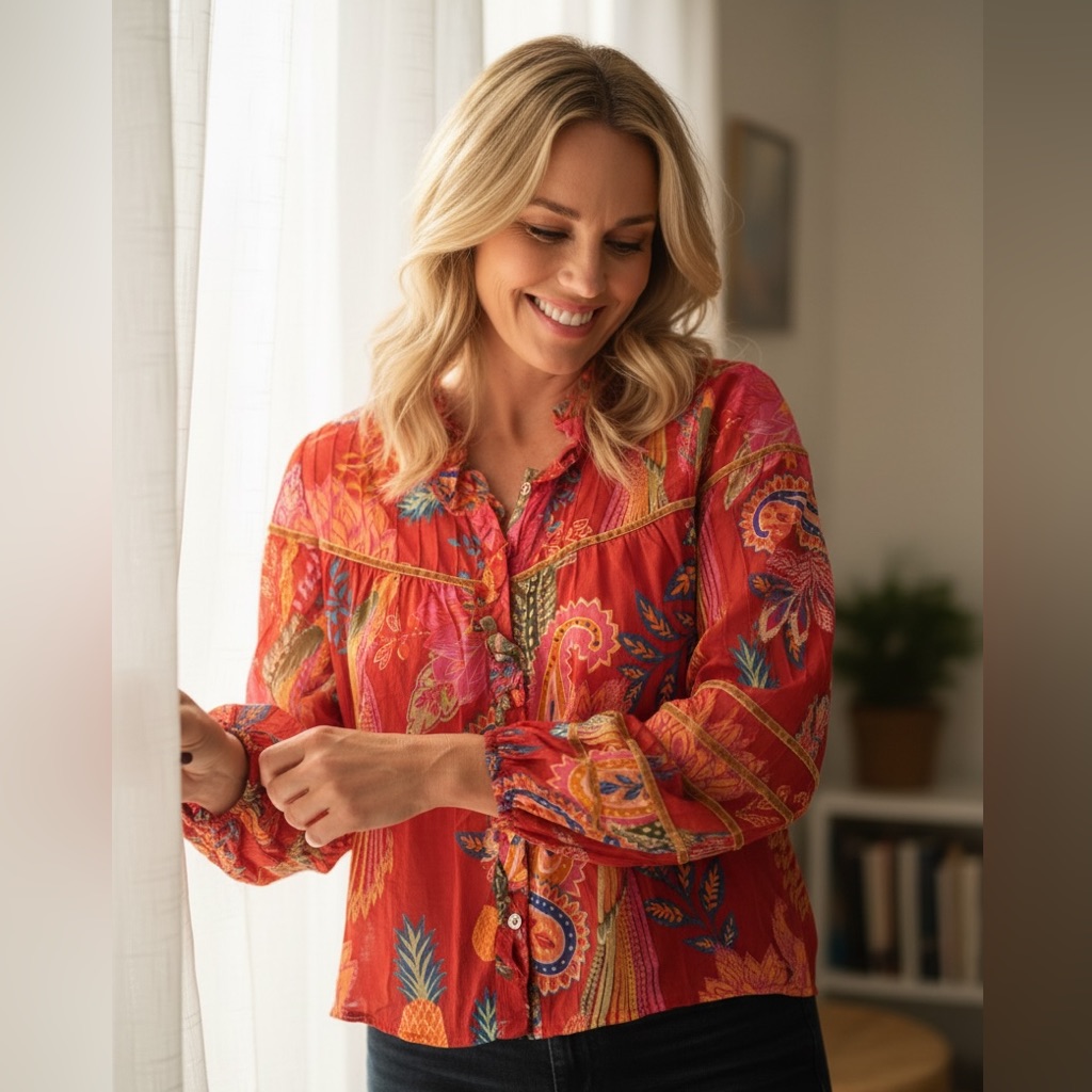 Farm Rio Red And Orange Floral Blouse 196